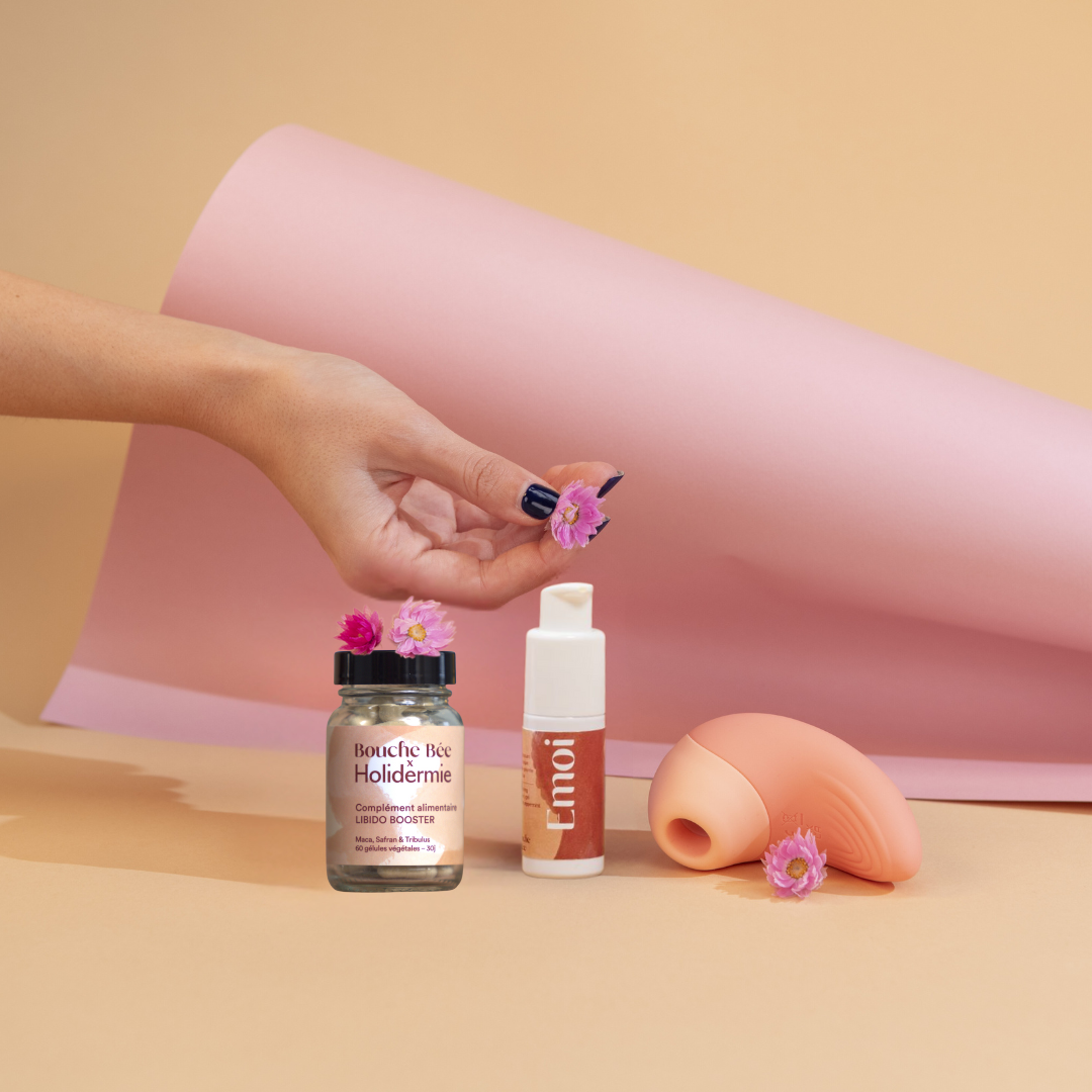 Set fotografico libido Bouche Bée Holidermie Ona stimolatore clitorideo vibrante Emoi gel stimolante orgasmico