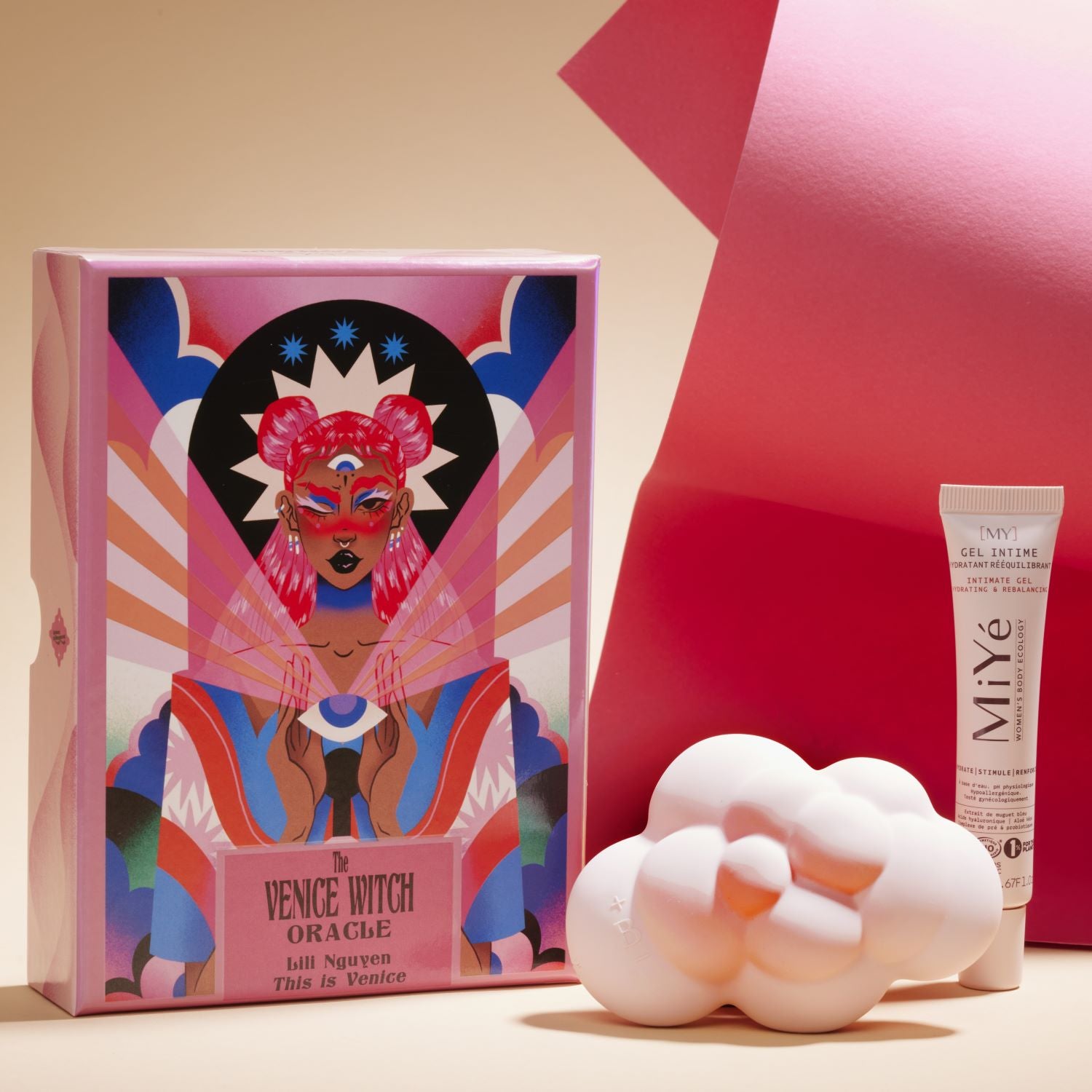 Coffret intime avec le vibro sextoy nuée de bouche bée, vibromasseur tactile, pour femme, l'oracle de Venice witch, Miyé lubrifiant gel intime